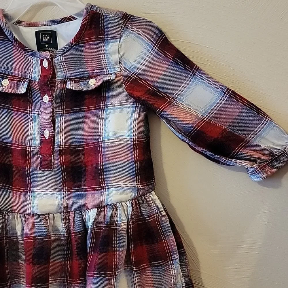 GAP RED PLAID PENDLETON WOOL LONG-SLEEVE DRESS, SIZE 18-24 MONTHS
